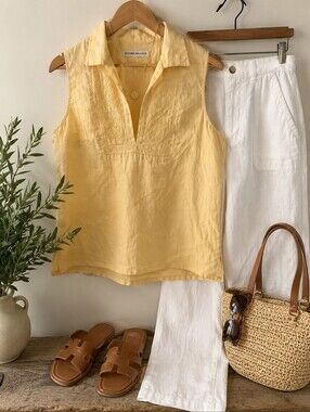 Richard Malcolm 100% Irish Linen Embroidered Sleeveless Top – Size XL